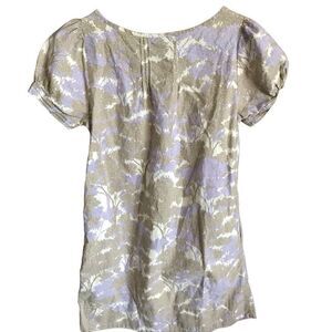 H & M Size 6 purple beige babydoll floral dress pleated  short sleeve